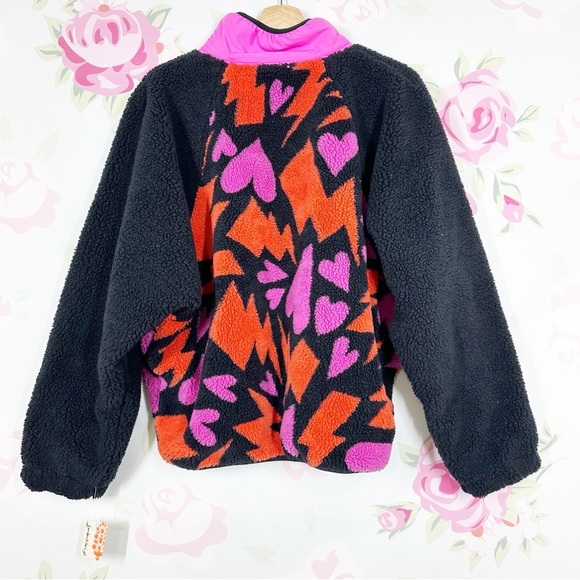 NEW Free People Movement Hit The Slopes Printed Hearts Pullover Fleece Jacket L - Picture 8 of 14